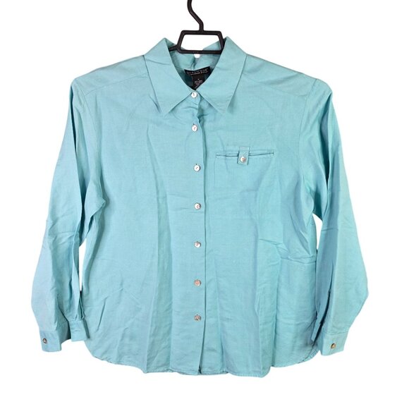 Womens Dialogue Blue Linen Rayon Blend Shirt Button Up Long Sleeve Size M - Picture 1 of 7